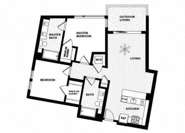 Floor plan for 2 beds, 2 baths, 1090 sqft